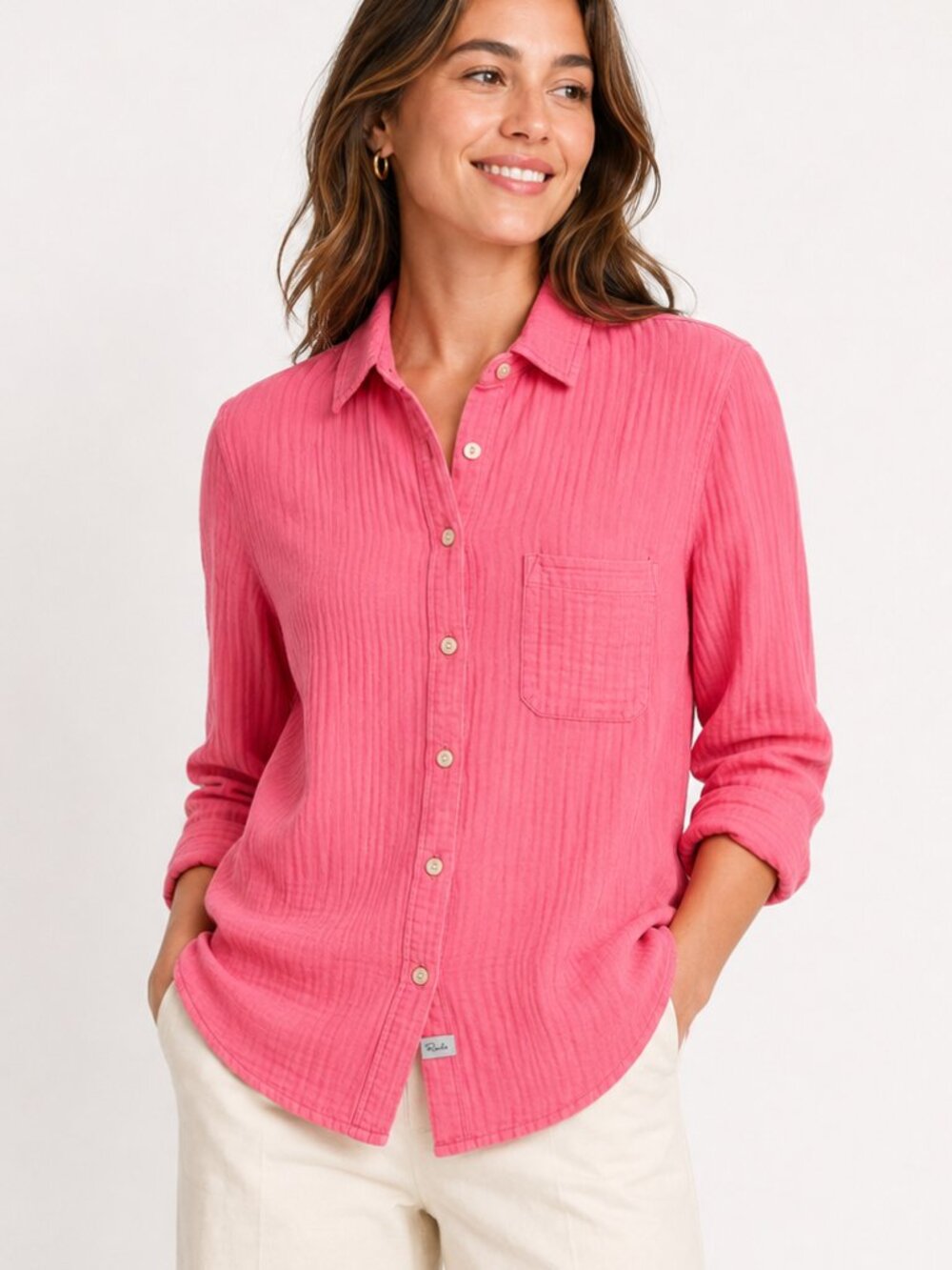 Rails Ellis Organic Cotton Button Down Shirt in Malibu Pink, Size M
